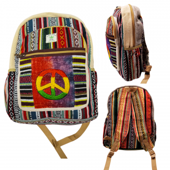 KIB-1745-PC Hemp Cotton Gheri Backpack with Peace Sign