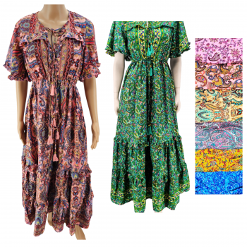 KIG-D1 Rayon Floral Short Sleeve long dress