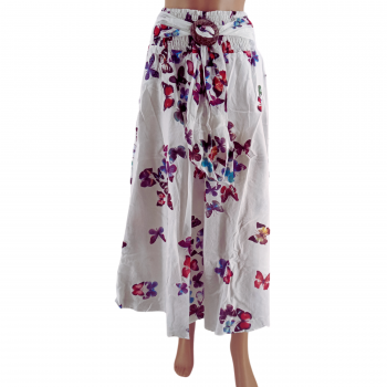 SANGA-4-A Cotton Butterfly Printed Coconut Button Skirt