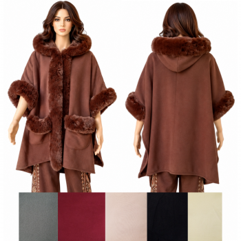 P-1852 Fur-Trimmed Cape Poncho