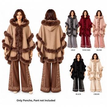 P-1855 Fur-Trimmed Cape Poncho