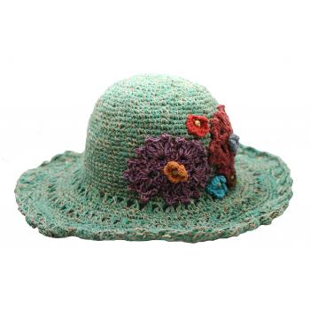 KIH-01(Green) Hemp cotton crochet flower hat