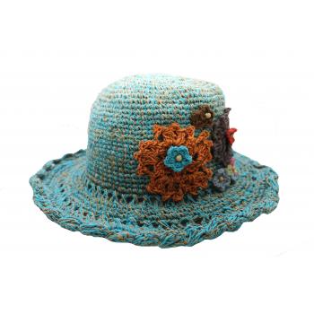 KIH-01 (Torquise Blue) Hemp Cotton Crochet Flower Hats