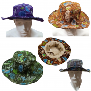 KIH-92 Cotton Mushroom Print Hat with Inner Pocket