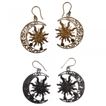 NE-29 Brass Sun Moon Ear Rings