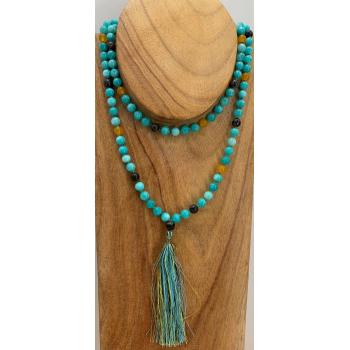 GSMALA-9 Agate mix Blue Prayer Beads