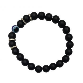 BB8-19 Matte Black Bracelets with Evil eye Beads 8mm