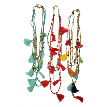 KIN-49 Bone-Brass Mix Tussles Necklaces