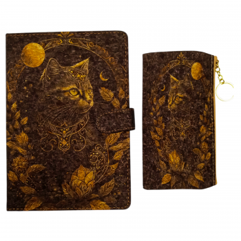 BJB-001 Cat Printed Cork Material Cover Journal with Pencil Bag