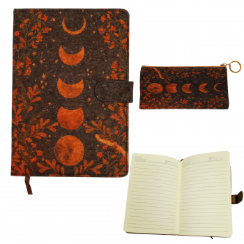 BJB-001 Crescent Moon printed Cork material cover Journal with Pencil Bag
