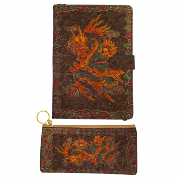 BJB-001 Dragon Feather printed Cork material cover Journal with Pencil Bag $6