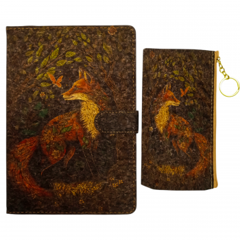 BJB-001 Fox Printed Cork Material Cover Journal with Pencil Bag