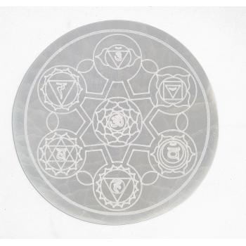 Nage-38B Selenite 7 Chakra engraved plate