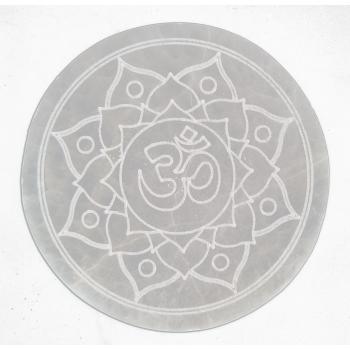 Nage-38C Selenite Lotus Om engraved plate