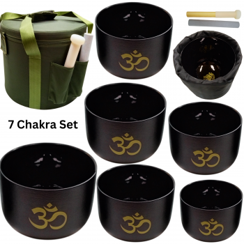 CSB-3 Black Crystal Singing Bowl with Om print Chakra Set of 7