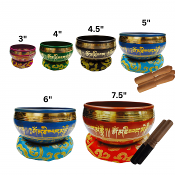 IBSET-6 Brass Etched Singing Bowl 5pcs set of 3-6 inches (Assorted Colors)