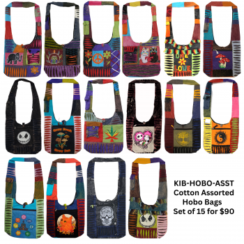 KIB-HOBO-ASST Cotton Assorted Hobo Bags Set of 15