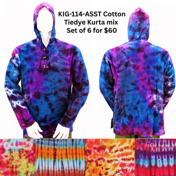 KIG-114-ASST Cotton Tiedye Kurta mix Set of 6