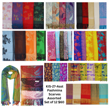 KIS-27-ASST Pashmina Scarves Assorted Set of 12