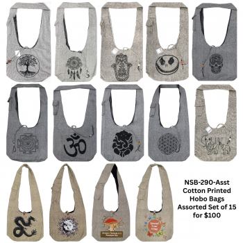 NSB-290-ASST Cotton Printed Hobo Bags Assorted Set of 15