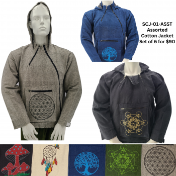 SCJ-01-ASST Assorted Cotton Lined Zip Jacket Set of 6