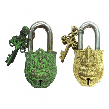 Locks-8 Ganesh Lock Patina Or Brass