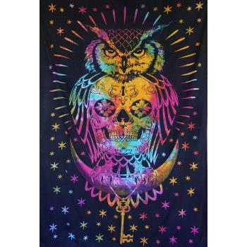 KTP-115 Twinsize Tapestry with Owl Skull