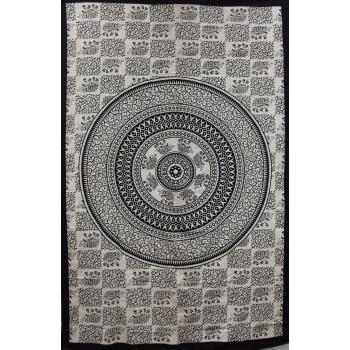 KTP-36 Twinsize Tapestry with BW Elephant Mandala