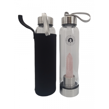 916 Glass Water Bottle with Rose Quartz Obelisk