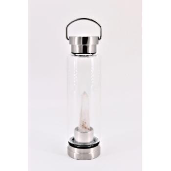 917A Glass Water Bottle With Clear Quartz Obelisk