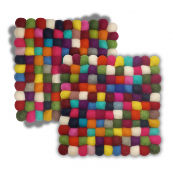 Trivet-02 Wool Felted Multicolor  Ball Trivet Square 8 inches (ea price)
