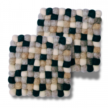 Trivet-04 Wool Felted Grey Tone  Ball Trivet Square 8 inches (ea price)