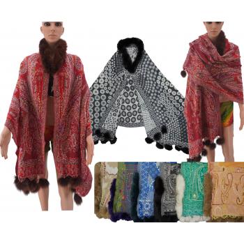 KIS-2B Wool Scarves with Fur and pompom