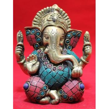 940 Brass Ganesh Statue with Stone Setting