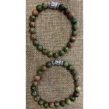 BB8-36A Unakite Bracelets With Buddha  8mm