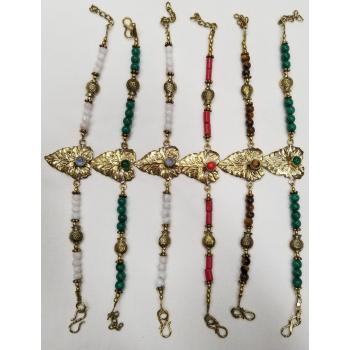 KIJB-08 Brass Leaf Beaded Bracelets