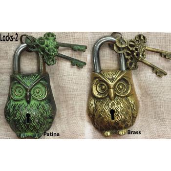 Locks-2 Owl Lock Patina Or Brass