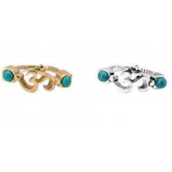 R048 Brass Om 2 Stone Rings